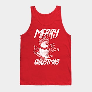 Skiing Snowman - Merry Christmas - White Tank Top